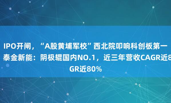 IPO开闸，“A股黄埔军校”西北院叩响科创板第一单！泰金新能：阴极辊国内NO.1，近三年营收CAGR近80%